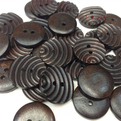 Dark Brown Carved Wooden Buttons - 25mm - 2 Hole - Wood Button (nna0z0h))