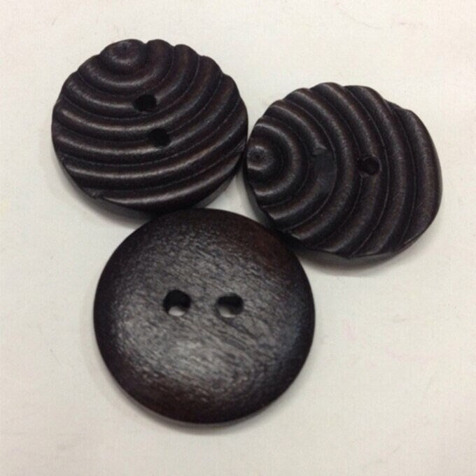 Dark Brown Carved Wooden Buttons - 25mm - 2 Hole - Wood Button (nna0z0h))