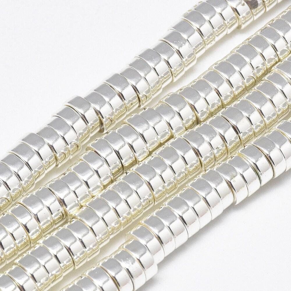 Silver Plated Strand Of Beads, Heishi Beads, Flat Round/disc, 6mm X 2mm, Approx. 175 Beads, Approx. 16 Inch Strand (37s)