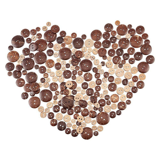 Coconut Shell Wooden Buttons - 300 Pieces - Random Sizes - 2 Hole - Wood Buttons - Coconut Wood (32)