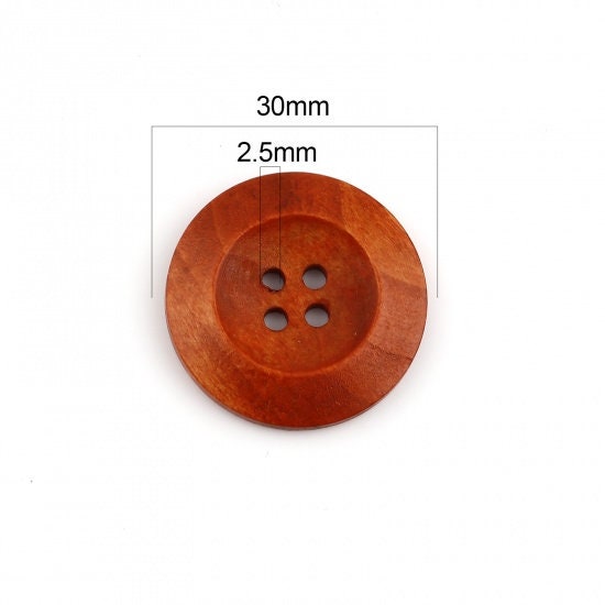 Brown Wooden Buttons - 30mm (1 1/4 inch) - 4 Hole - Wood Button (B21383)