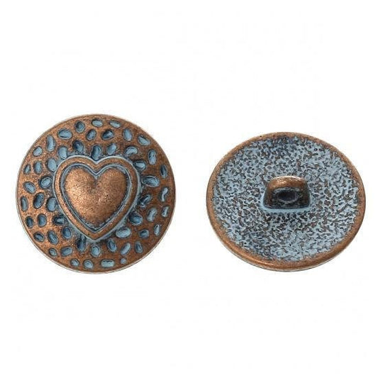 Metal Shank Sewing Buttons - Round Antique Copper Patina - Heart Design - 18mm - Metal Buttons - Shank Buttons B55752(b55752-p)