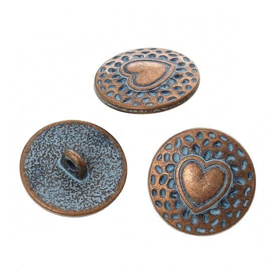 Metal Shank Sewing Buttons - Round Antique Copper Patina - Heart Design - 18mm - Metal Buttons - Shank Buttons B55752(b55752-p)