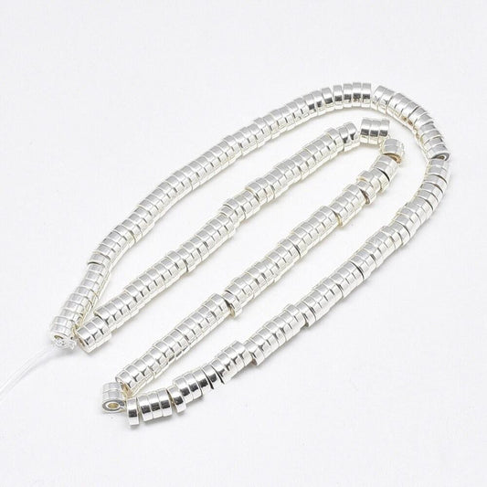 Silver Plated Strand Of Beads, Heishi Beads, Flat Round/disc, 6mm X 2mm, Approx. 175 Beads, Approx. 16 Inch Strand (37s)