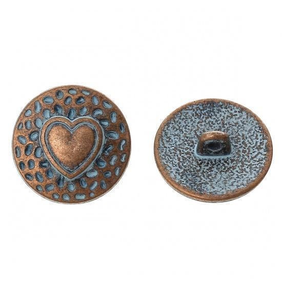 Metal Shank Sewing Buttons - Round Antique Copper Patina - Heart Design - 18mm - Metal Buttons - Shank Buttons B55752(b55752-p)