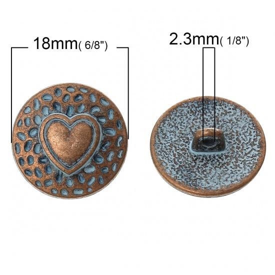 Metal Shank Sewing Buttons - Round Antique Copper Patina - Heart Design - 18mm - Metal Buttons - Shank Buttons B55752(b55752-p)