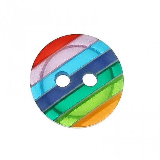 Buttons In Striped Multi Colors - 12mm - 2 Hole - Rainbow Buttons - Small Assorted Acrylic Buttons (903)