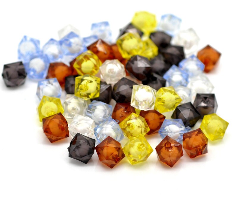 50 Faceted Acrylic Cube Beads - 10mm (3/8") - Mixed Colors (19740)