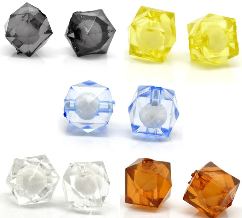 50 Faceted Acrylic Cube Beads - 10mm (3/8") - Mixed Colors (19740)