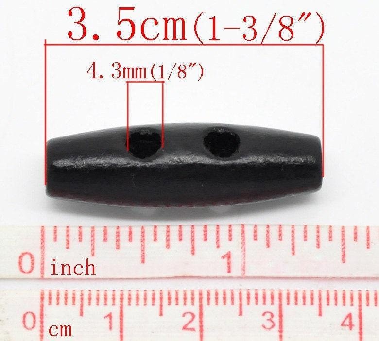 5 toggle wooden buttons - black finish - 3.5x1.1cm (1-3/8"x3/8") - wood toggle button