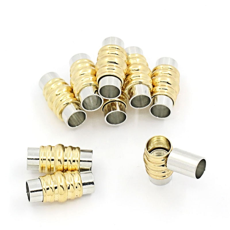 2 Magnetic Clasp Cylinder Barrell - Silver Finish - Gold Plated - 20mm x 10mm (3/4" x 3/8") (26148)