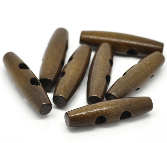 5 Large Toggle Wooden Buttons - Dark Brown Finish - 5cm x 1.3cm (2 inch) - Wood Toggle Button (16974)