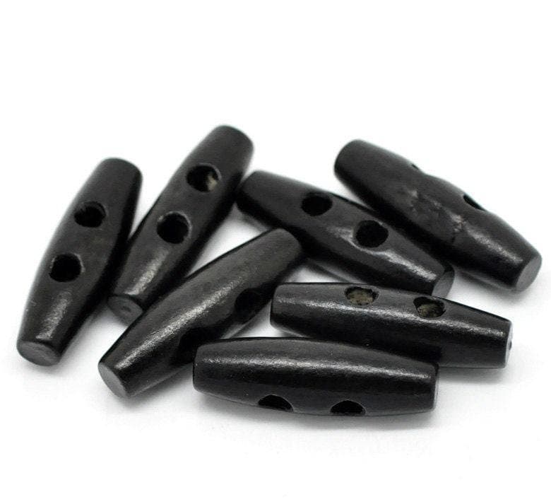 5 toggle wooden buttons - black finish - 3.5x1.1cm (1-3/8"x3/8") - wood toggle button