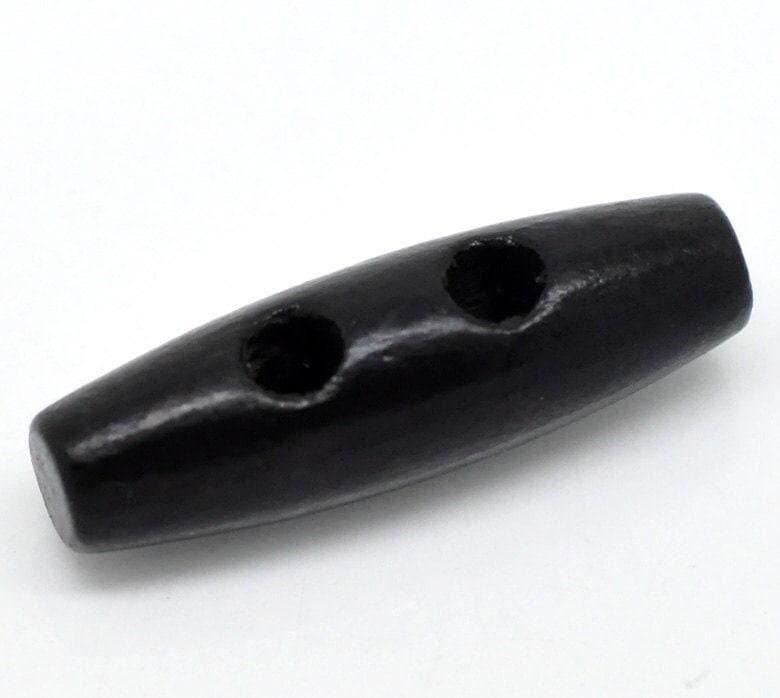 5 toggle wooden buttons - black finish - 3.5x1.1cm (1-3/8"x3/8") - wood toggle button