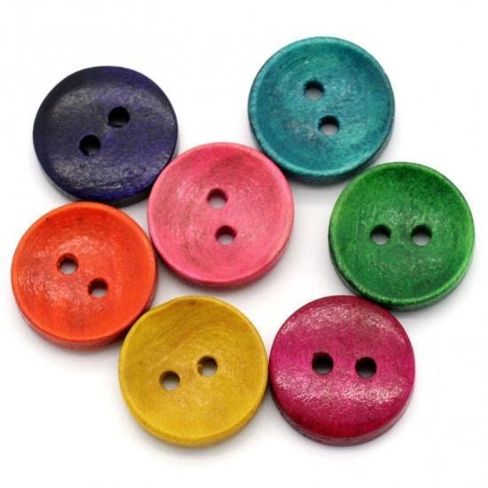 Wooden Buttons - 15mm (5/8 Inch) - Multicolor - 2 Hole - Wood Button (b23788)