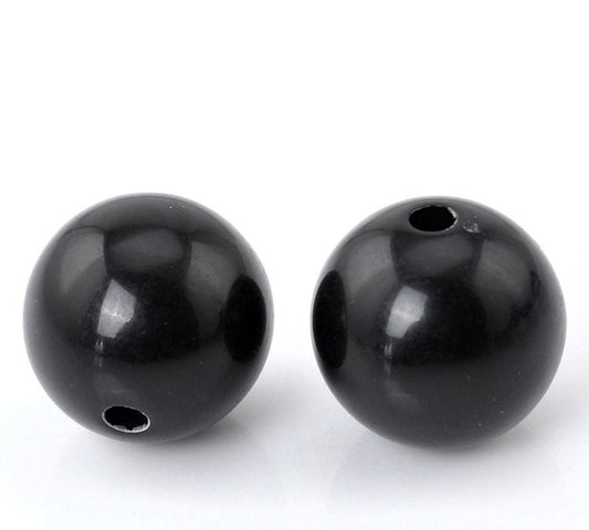 50 Resin Black Spacer Ball Beads 14mm (20892)