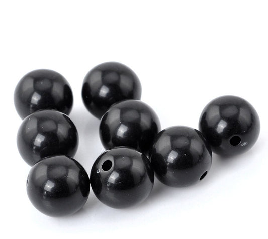 50 Resin Black Spacer Ball Beads 14mm (20892)