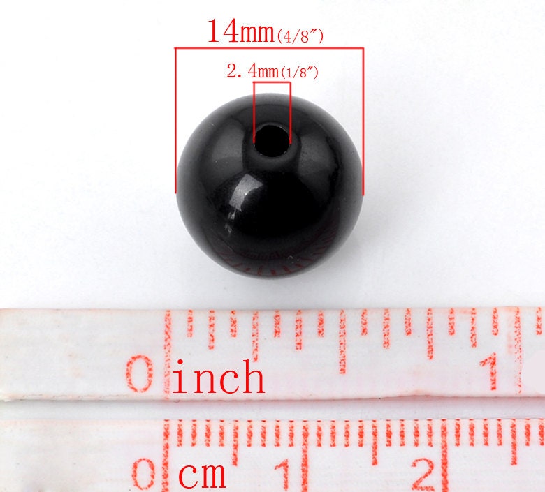 50 Resin Black Spacer Ball Beads 14mm (20892)