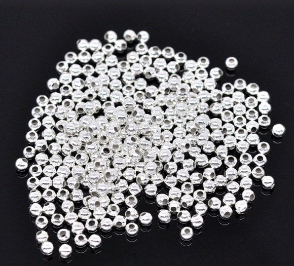 1000 Silver Plated Round Smooth Beads - 3mm - Silver Spacer Bead (01111)