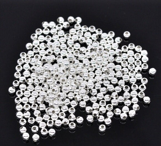 100 Silver Plated Round Smooth Beads - 3mm - Silver Spacer Bead (01111)