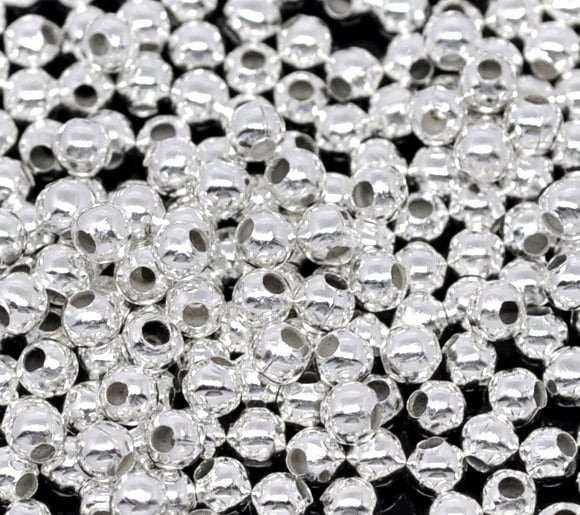 1000 Silver Plated Round Smooth Beads - 3mm - Silver Spacer Bead (01111)