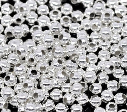 100 Silver Plated Round Smooth Beads - 3mm - Silver Spacer Bead (01111)