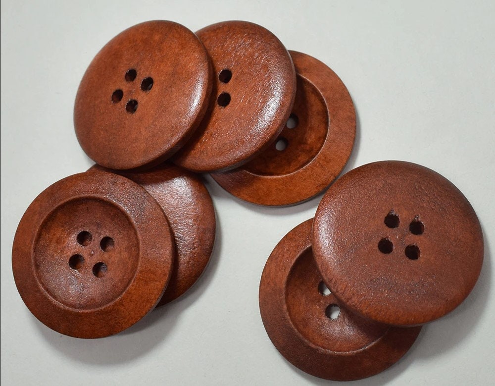 Brown Wooden Buttons - 30mm (1 1/4 inch) - 4 Hole - Wood Button (B21383)