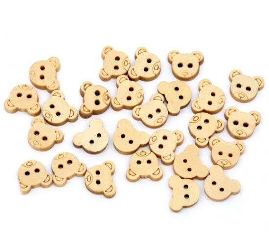 Teddy Bear Buttons, Baby Buttons, Doll Clothes Buttons Small Wooden Buttons, 13mm, 1/2 Inch (28)