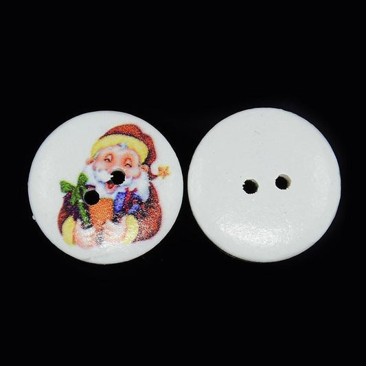 Christmas Buttons - Wooden Button - 13mm - Assorted Holiday Designs - 2 Hole - Randomly Mixed Wood Button (p001-13mm-m))