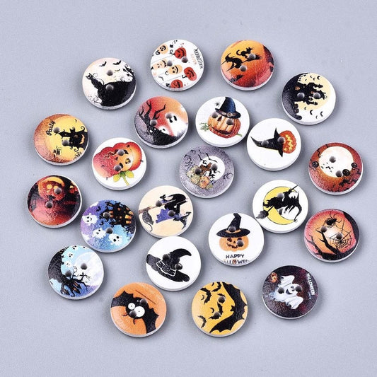 Halloween Buttons 15mm | Wood | Set Of 10 |novelty Buttons | Sewing Buttons | Wood Craft Buttons | Fall Button | Halloween Decor (145)