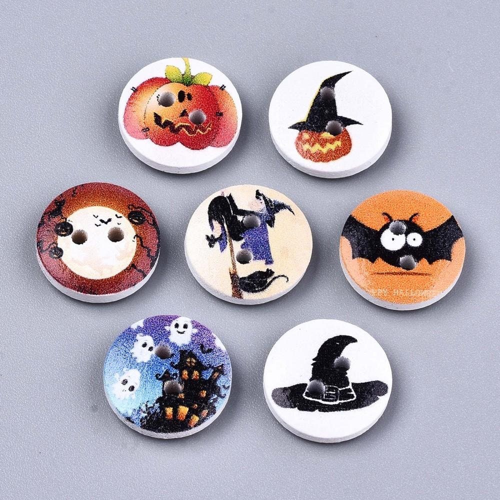 Halloween Buttons 15mm | Wood | Set Of 10 |novelty Buttons | Sewing Buttons | Wood Craft Buttons | Fall Button | Halloween Decor (145)