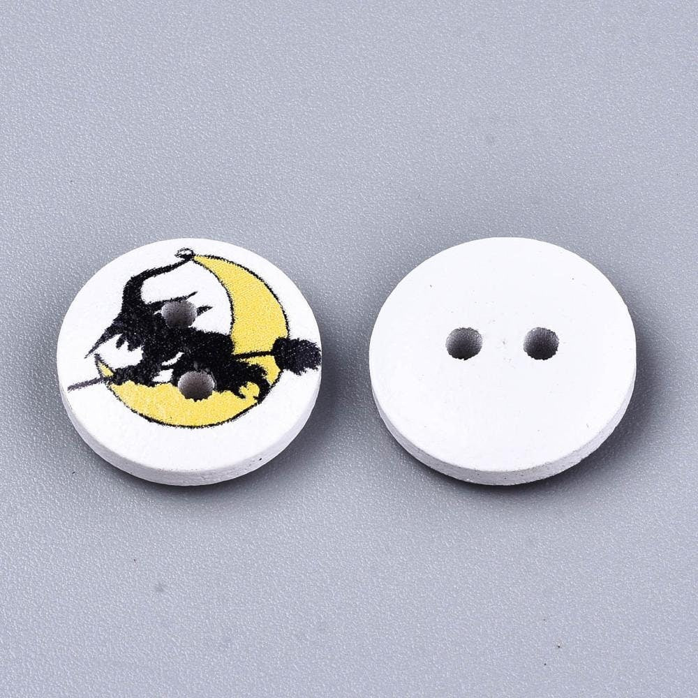 Halloween Buttons 15mm | Wood | Set Of 10 |novelty Buttons | Sewing Buttons | Wood Craft Buttons | Fall Button | Halloween Decor (145)