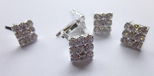 5 Rhinestone Silver Rivet Stud Spikes - 13mm x 12mm (1/2" x 1/2") - 2 Prong - Crystal Rhinestones - Rivets Studs Spike (Y39396)