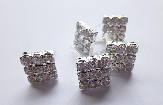 5 Rhinestone Silver Rivet Stud Spikes - 13mm x 12mm (1/2" x 1/2") - 2 Prong - Crystal Rhinestones - Rivets Studs Spike (Y39396)