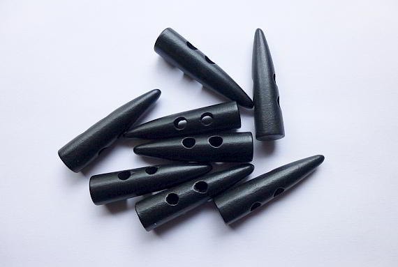 30 Large Toggle Wooden Buttons - Black Finish - 54mm x 13mm（2 1/8" x 1/2") - Black Large Wood Toggle Button (Y33710)