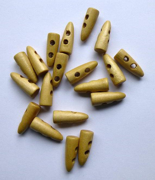 6 Toggle Wooden Buttons - Horn Shaped - Light Natural Finish - 21mm x 8mm（7/8" x 3/8") - Wood Toggle Button