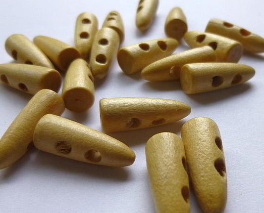 6 Toggle Wooden Buttons - Horn Shaped - Light Natural Finish - 21mm x 8mm（7/8" x 3/8") - Wood Toggle Button