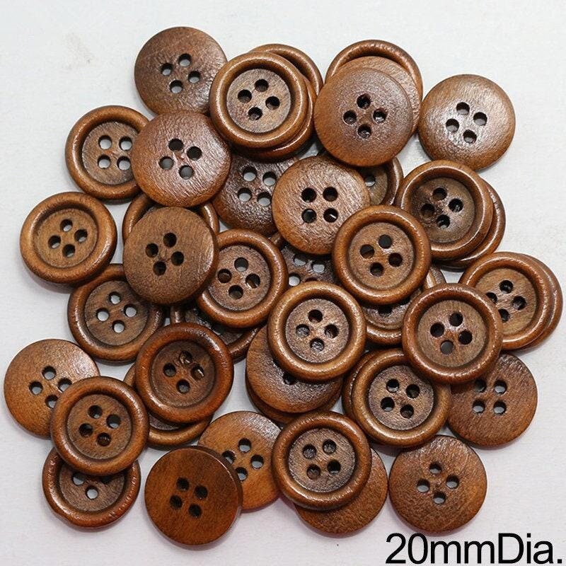 Wooden Buttons - Dark Brown - 20mm (Approx. 3/4 inch) - 4 Hole - Brown Wood Button (946)