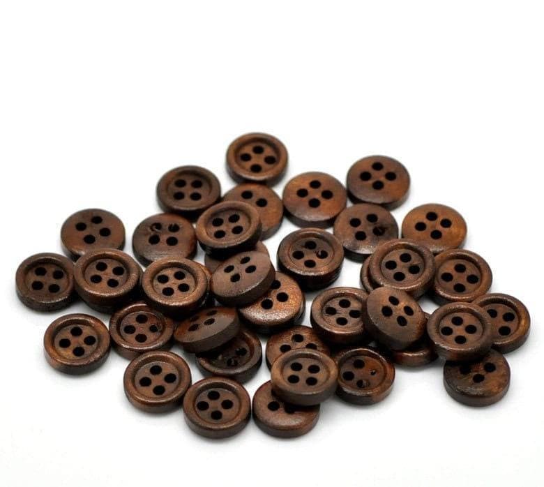 25 dark brown wooden buttons - 11mm - 4 hole - wood button (b20326)