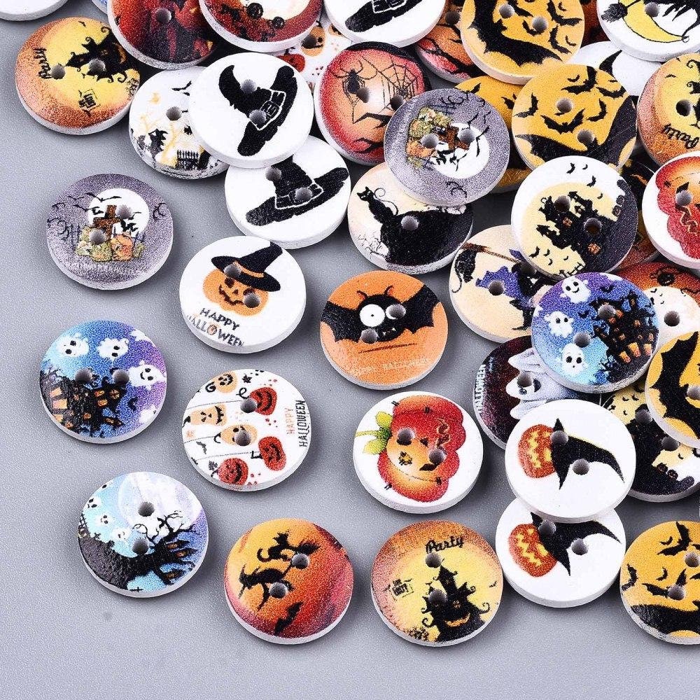 Halloween Buttons 15mm | Wood | Set Of 10 |novelty Buttons | Sewing Buttons | Wood Craft Buttons | Fall Button | Halloween Decor (145)