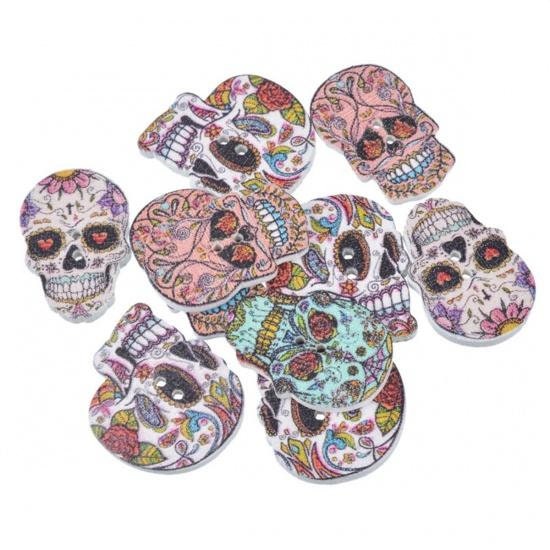 Halloween Buttons 25mm | Day Of The Dead | Wood Button | Set Of 5 Or 10 |novelty Buttons | Sewing Buttons | Wood Craft Buttons | Fall Button