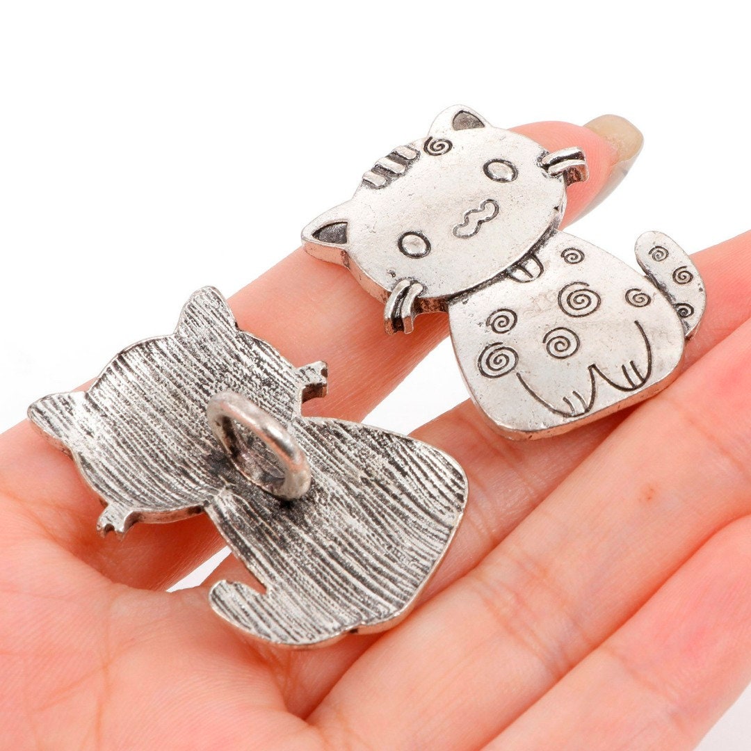 Silver Cat Buttons | Metal Shank Button | Kitty Buttons | Large 38mm Buttons (079)