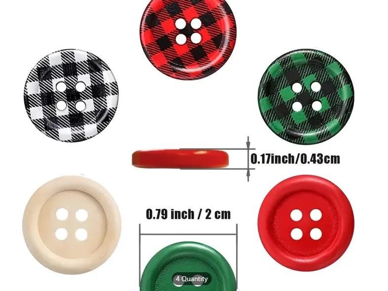 Christmas Holiday Buttons - Assorted - Red, Green, Black, Natural - Holiday Wood Button- Christmas Wooden Buttons (christmas-assorted-t-p)