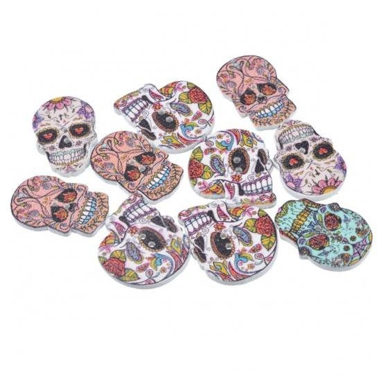 Halloween Buttons 25mm | Day Of The Dead | Wood Button | Set Of 5 Or 10 |novelty Buttons | Sewing Buttons | Wood Craft Buttons | Fall Button