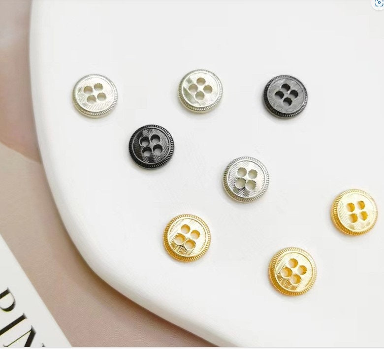 10 Silver, Gold or Gunmetal Buttons - 10mm - 4 hole - Doll Buttons - Mini Button - Small Buttons - Lead and Nickel Safe (48,49,50)