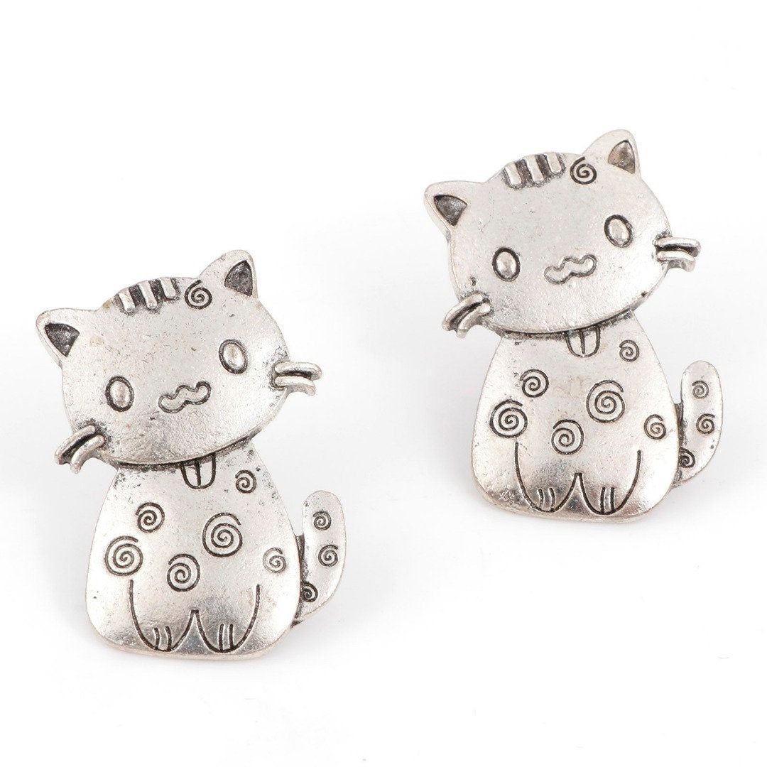 Silver Cat Buttons | Metal Shank Button | Kitty Buttons | Large 38mm Buttons (079)