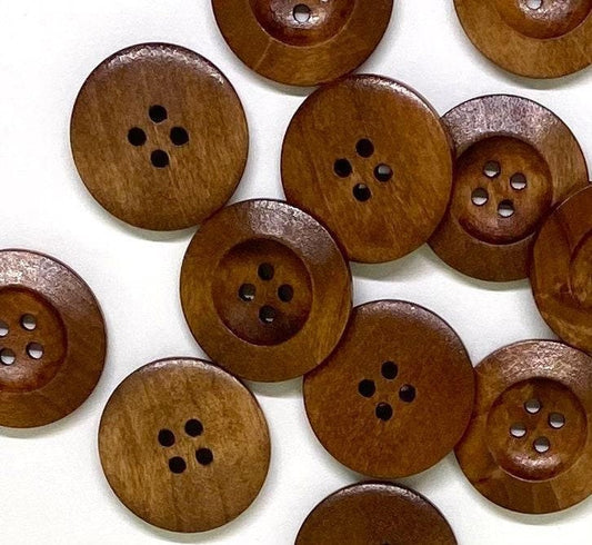 Dark Brown Wooden Buttons - 25mm (1 Inch) - 4 Holes - Round Sewing Wood Buttons 25mm (1") (040991)