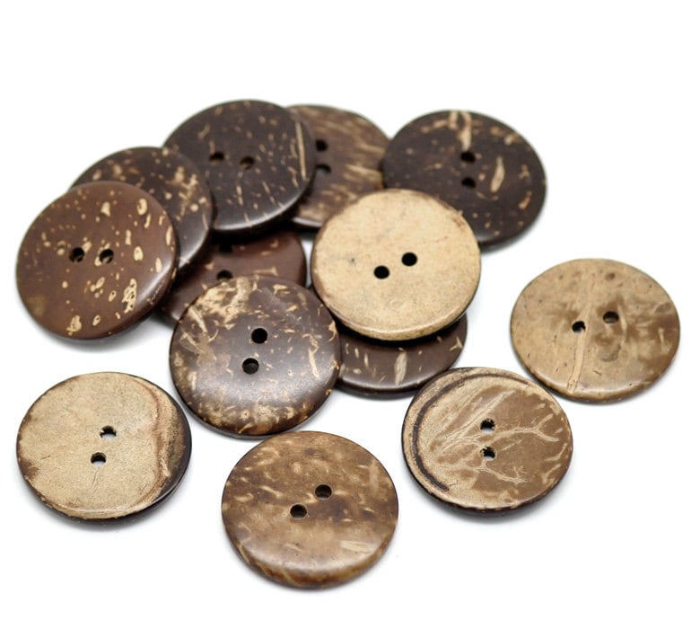 50 Coconut Shell Wooden Buttons - 1 inch - 25mm - Wood Buttons - Recycled Coconut Wood (18429)