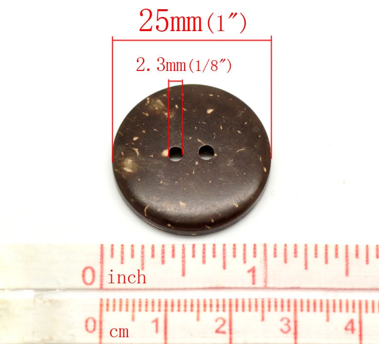 50 Coconut Shell Wooden Buttons - 1 inch - 25mm - Wood Buttons - Recycled Coconut Wood (18429)