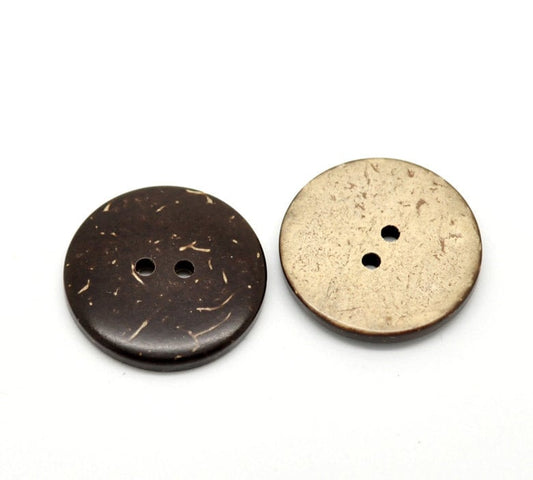 5 Coconut Shell Wooden Buttons - 1 inch - 25mm - Wood Buttons - Recycled Coconut Wood (18429)